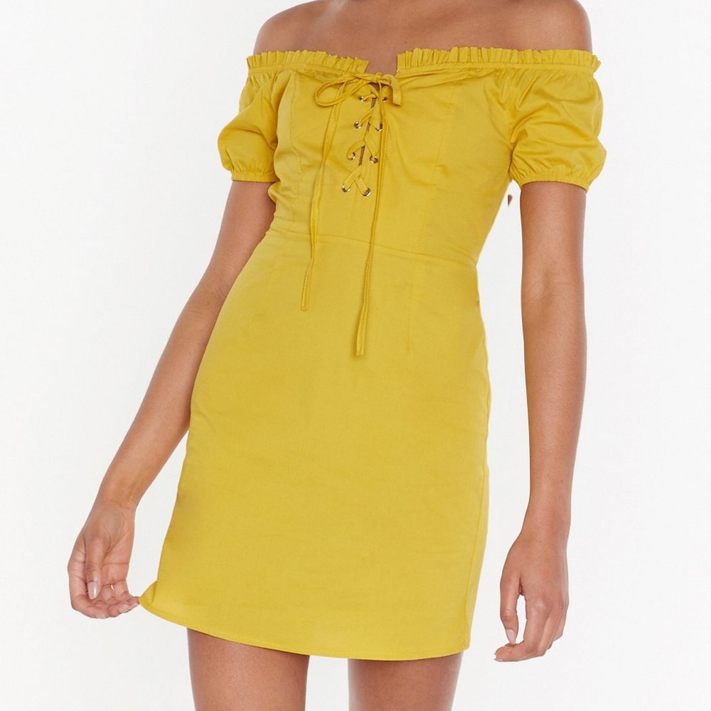 Off the Shoulder Lace Up Mini dress